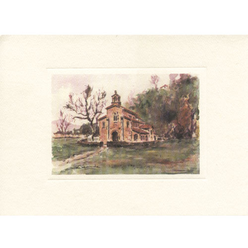 Imagen acuarela color 17 x 12 de San Salvador de Valdediós