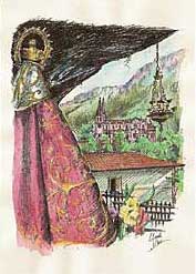  Imagen plumillas acuarela color de la Virgen de Covadonga