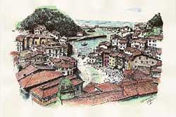  Imagen plumillas acuarela color Cudillero 