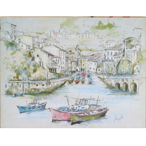 Imagen litografías pastel y acuarela 27 x 20 de Cudillero desde el mar