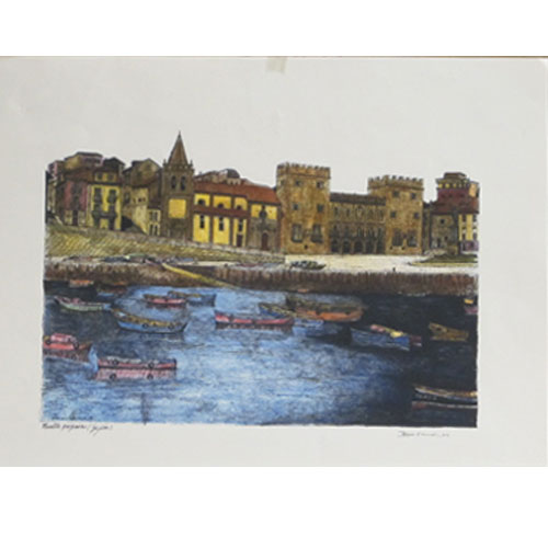 Imagen litografía color 50 x 35 de Colegiata de Gijón