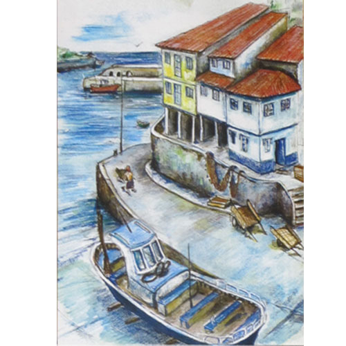 Imagen litografías pastel y acuarela 27 x 20 de Cudillero puerto viejo