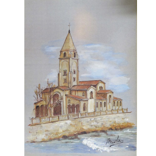 Imagen litografía color 50 x 35 de Iglesia San Pedro de Gijón