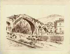 Imagen carboncillo del Puente Romano de Cangas de Onís