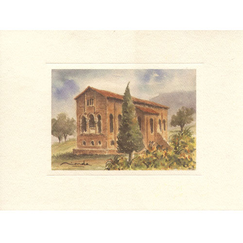 Imagen acuarela color 17 x 12 de Santa María del Naranco