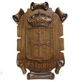 Imagen talla cerezo escudo Asturias pergamino