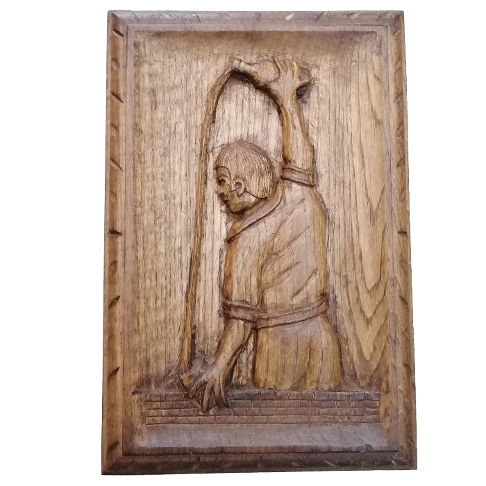 Imagen tabla castaño tallada escanciador Asturias