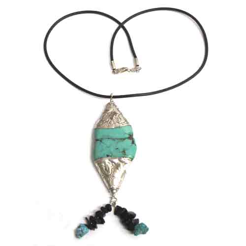 Imagen colgante funda plata con turquesas y cordón