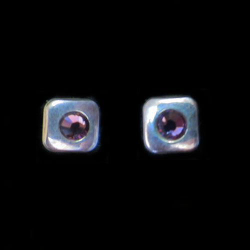Imagen pendientes plata presión circonita cuadrado color violeta