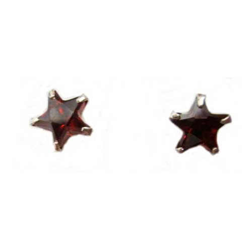 Imagen pendientes plata presión circonita estrella color vino