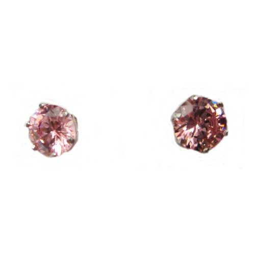 Imagen pendientes plata presi&oacute;n circonita hexagonal color rosa