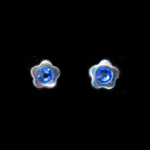 Imagen pendientes plata presion circonita flor color azul