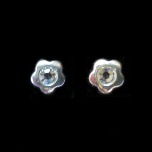 Imagen pendientes plata presion circonita flor color blanco