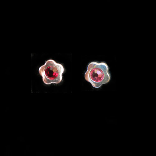 Imagen pendientes plata presion circonita flor color rojo