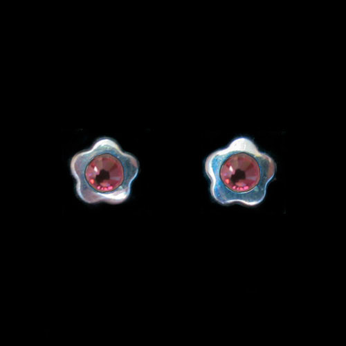 Imagen pendientes plata presion circonita flor color rosa