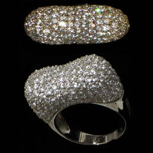 Imagen anillo plata diseño firma con circonitas - estrecho