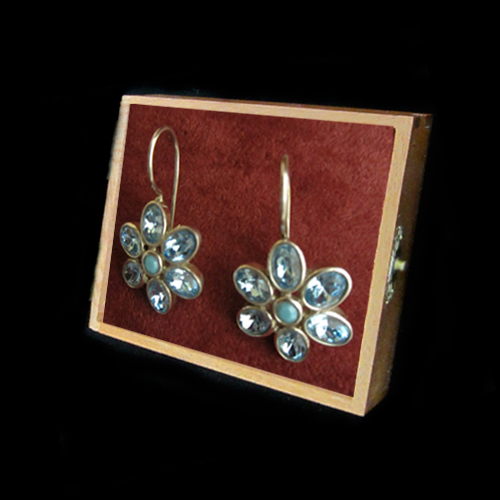 Imagen pendientes plata colgar margaritas con piedras naturales color azul
