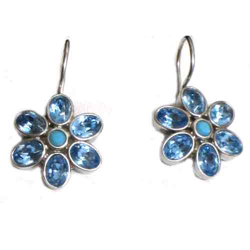 Imagen Pendientes plata colgar margaritas con piedras naturales color azul