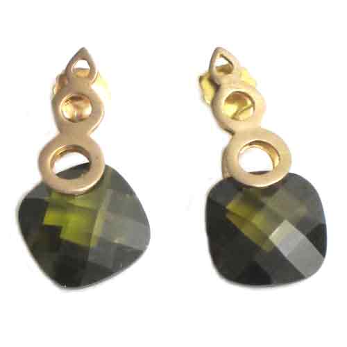 Imagen pendientes plata bañada en oro con piedra natural color verde 