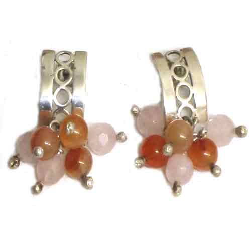 Imagen pendientes plata presión manojo piedras naturales
