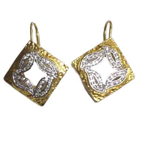 Imagen pendientes colgar plata bañada en oro con circonitas