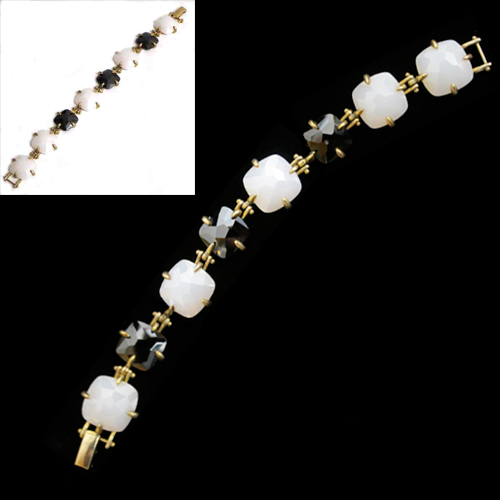 Imagen pulsera plata chapada en oro y piedras naturales 