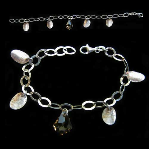 Imagen pulsera plata 3 argollas con piedras naturales color champagne