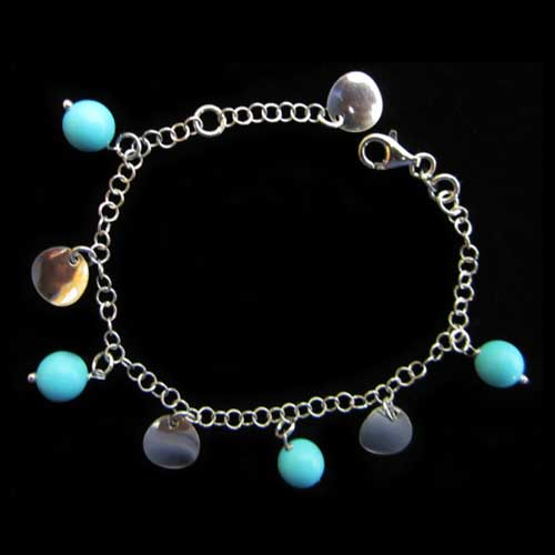 Imagen pulsera plata bolas redondas azules