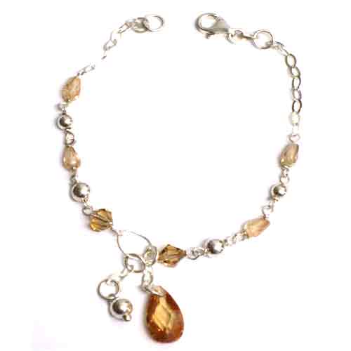Imagen pulsera plata con piedras naturales naranja