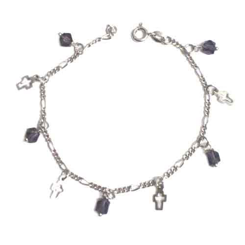 Imagen pulsera plata con piedras naturales cruces
