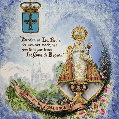 Azulejo Virgen Covadonga con Basílica Azul 28x28