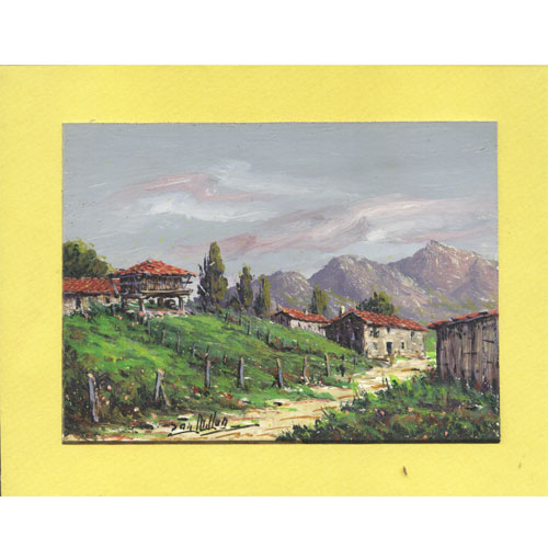 Oleo original Millan - paspartú y paisajes asturianos 3