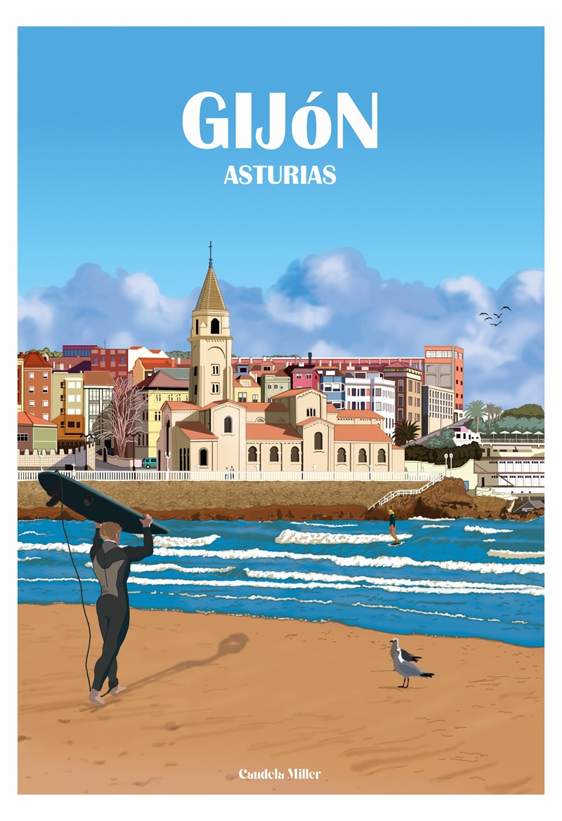 Póster Iglesia San Pedro Gijón Vista desde Playa San Lorenzo Póster Iglesia San Pedro Gijón Vista desde Playa San Lorenzo