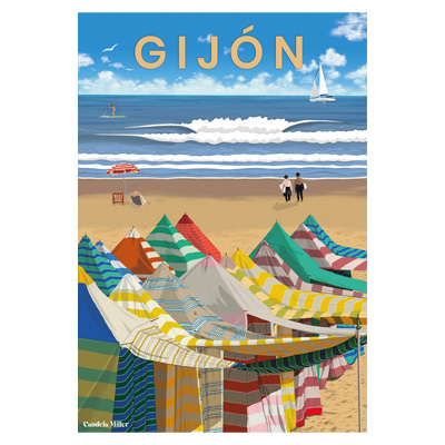 Póster Casetas Playa San Lorenzo Gijón Póster Casetas Playa San Lorenzo Gijón