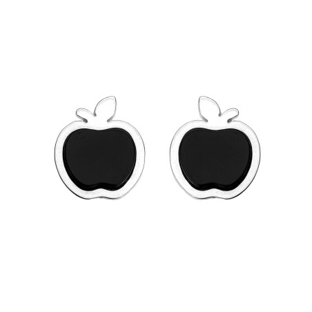 Pendiente Plata y Azabache Manzana