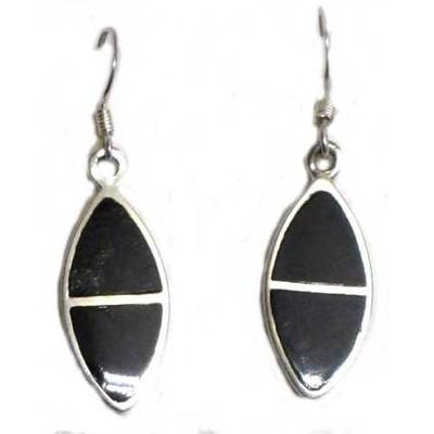  Pendientes plata y azabache colgar - ovalo