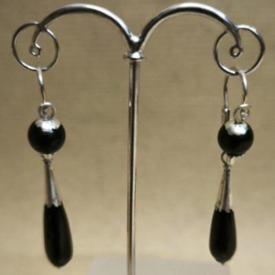  Pendientes plata y azabache Perendengues lagrima colgar