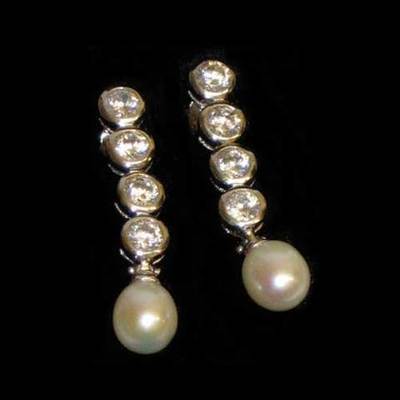 Pendientes plata 4 circonitas y perla Pendientes plata 4 circonitas y perla