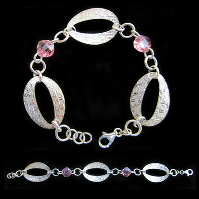 Pulsera plata 3 argollas con piedras naturales color rosa Pulsera plata 3 argollas con piedras naturales color rosa