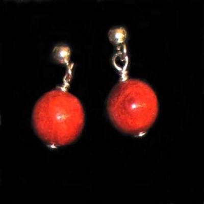 Pendientes plata bola coral presión/colgar Pendientes plata bola coral presión/colgar