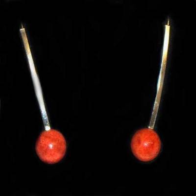 Pendientes plata bola redonda coral - colgar Pendientes plata bola redonda coral - colgar