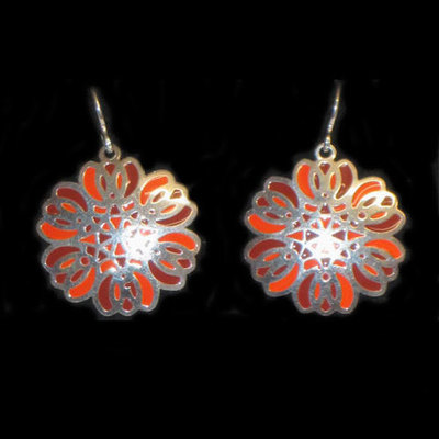 Pendientes plata y esmaltes flor - colgar Pendientes plata y esmaltes flor - colgar
