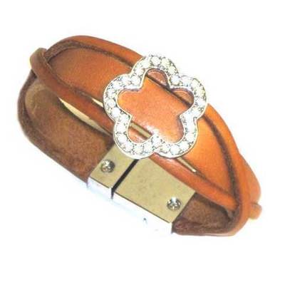  Pulsera cuero con flor circonitas