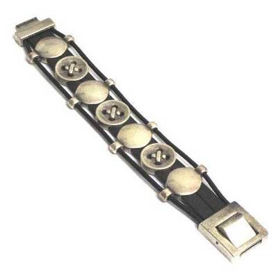  Pulsera placas acero y cuero 