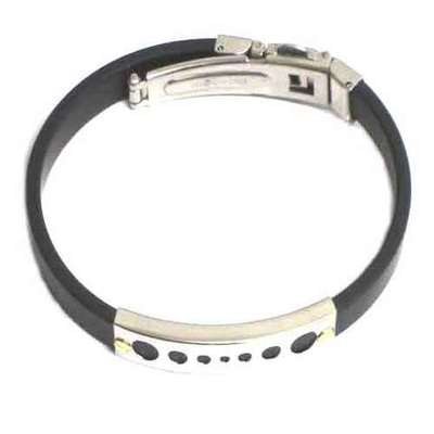  Pulseras acero y caucho con puntos de oro