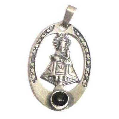 Medalla virgen de Covadonga 1 piedra azabache grande