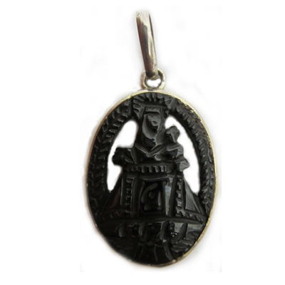 Colgante virgen covadonga orla plata y azabache tallada