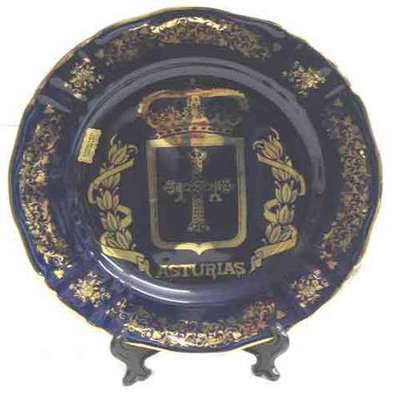 Plato cobalto grande escudo de Asturias
