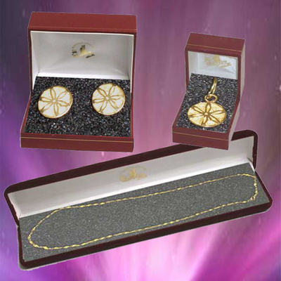 Pendientes y colgante flor galana con cadena oro