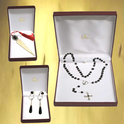 Rosario 5 misterios bolas facetadas, Pendientes lagrima tradicionales y marcapaginas